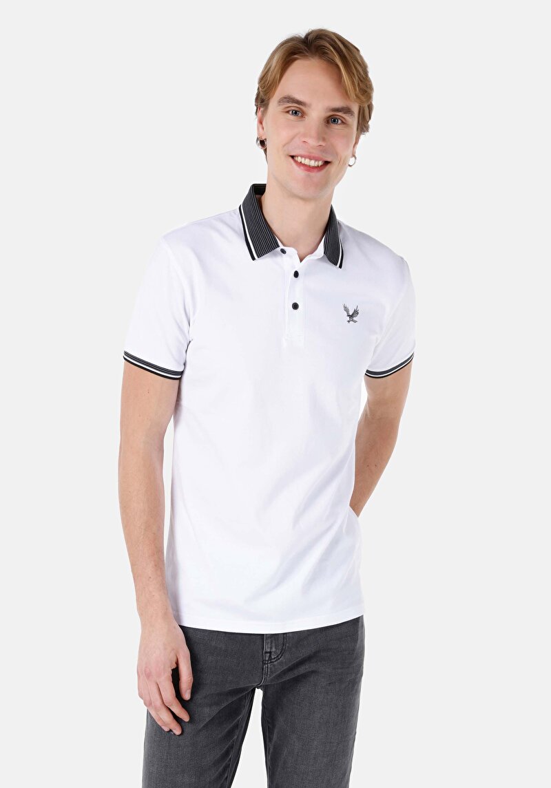 Slim Fit Polo Yaka Erkek Beyaz Kısa Kol Tişört