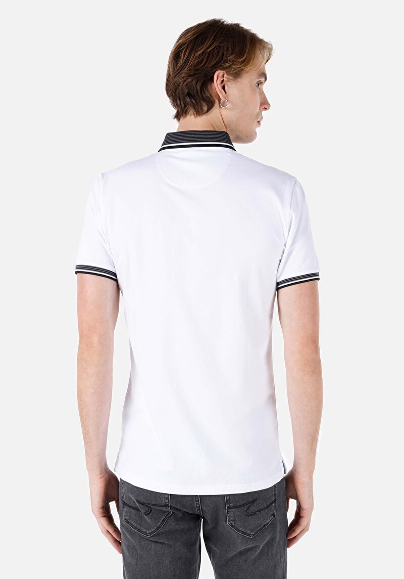 Slim Fit Polo Yaka Erkek Beyaz Kısa Kol Tişört