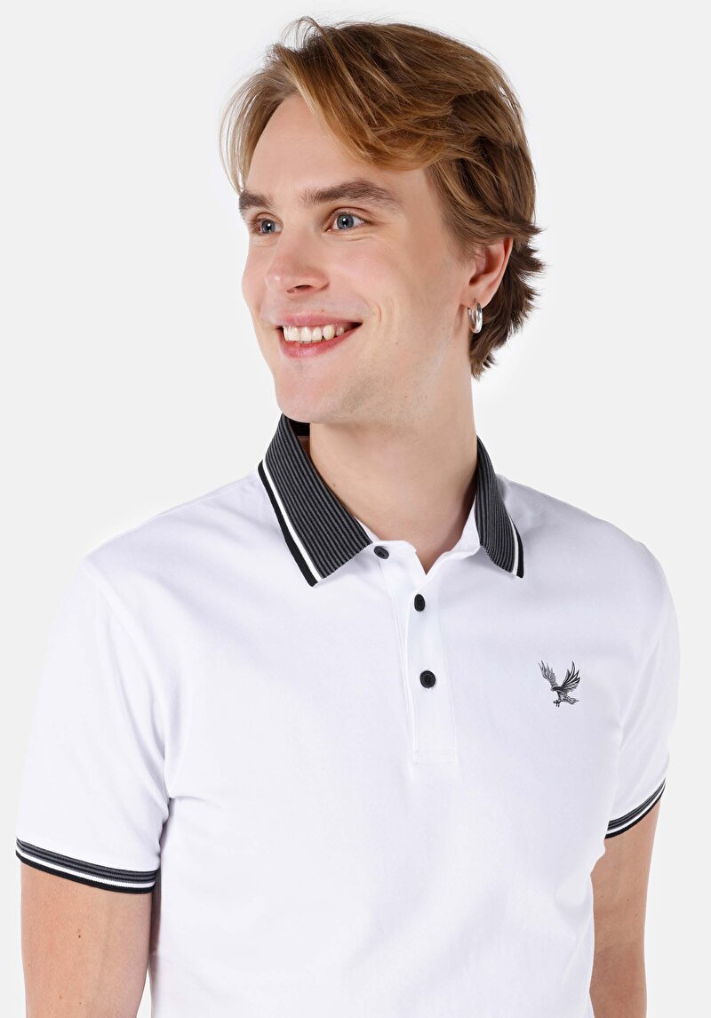Slim Fit Polo Yaka Erkek Beyaz Kısa Kol Tişört