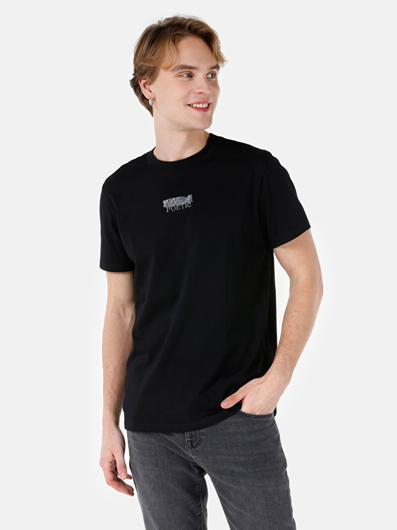Regular Fit Yuvarlak Yaka Düz Erkek Siyah Kısa Kol Tişört