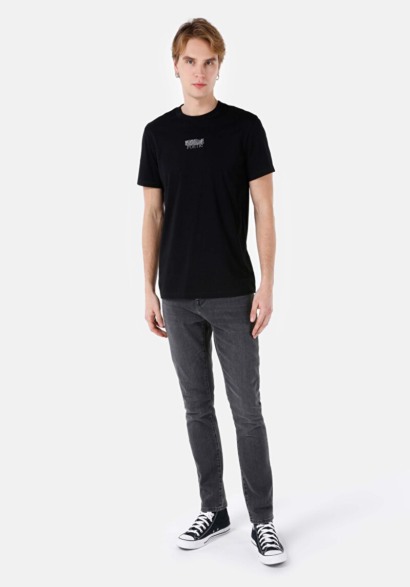 Regular Fit Yuvarlak Yaka Düz Erkek Siyah Kısa Kol Tişört
