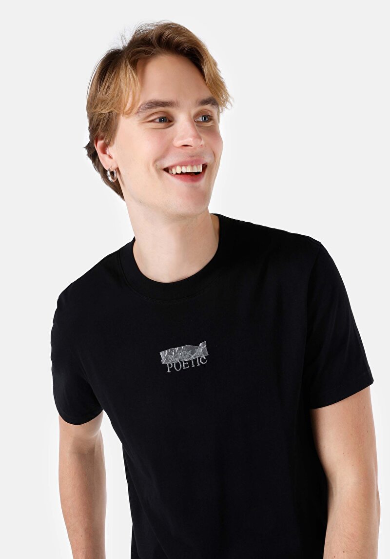 Regular Fit Yuvarlak Yaka Düz Erkek Siyah Kısa Kol Tişört