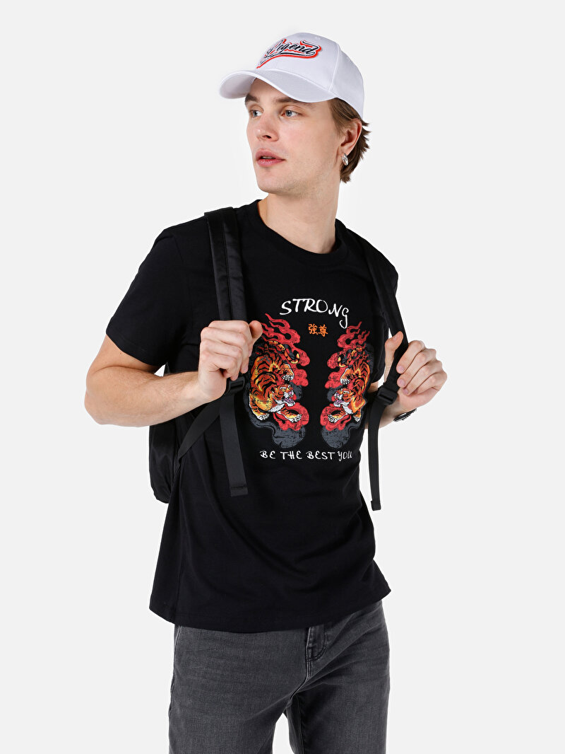 Regular Fit Yuvarlak Yaka Düz Erkek Siyah Kısa Kol Tişört