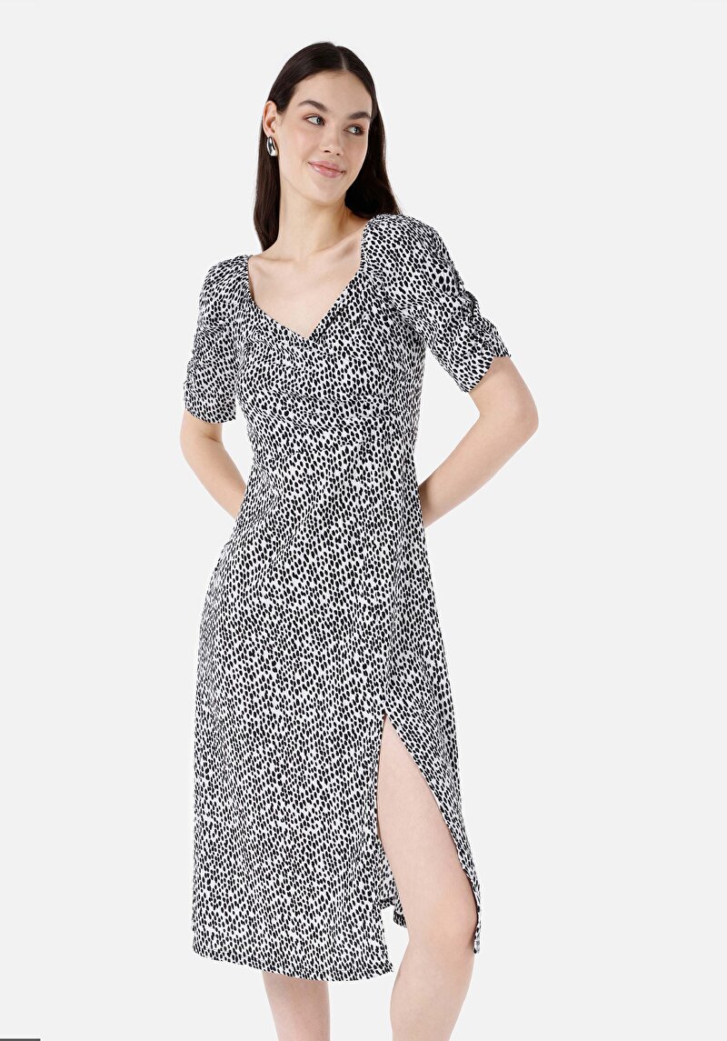 Regular Fit Kadın Siyah Karpuz Örme Elbise