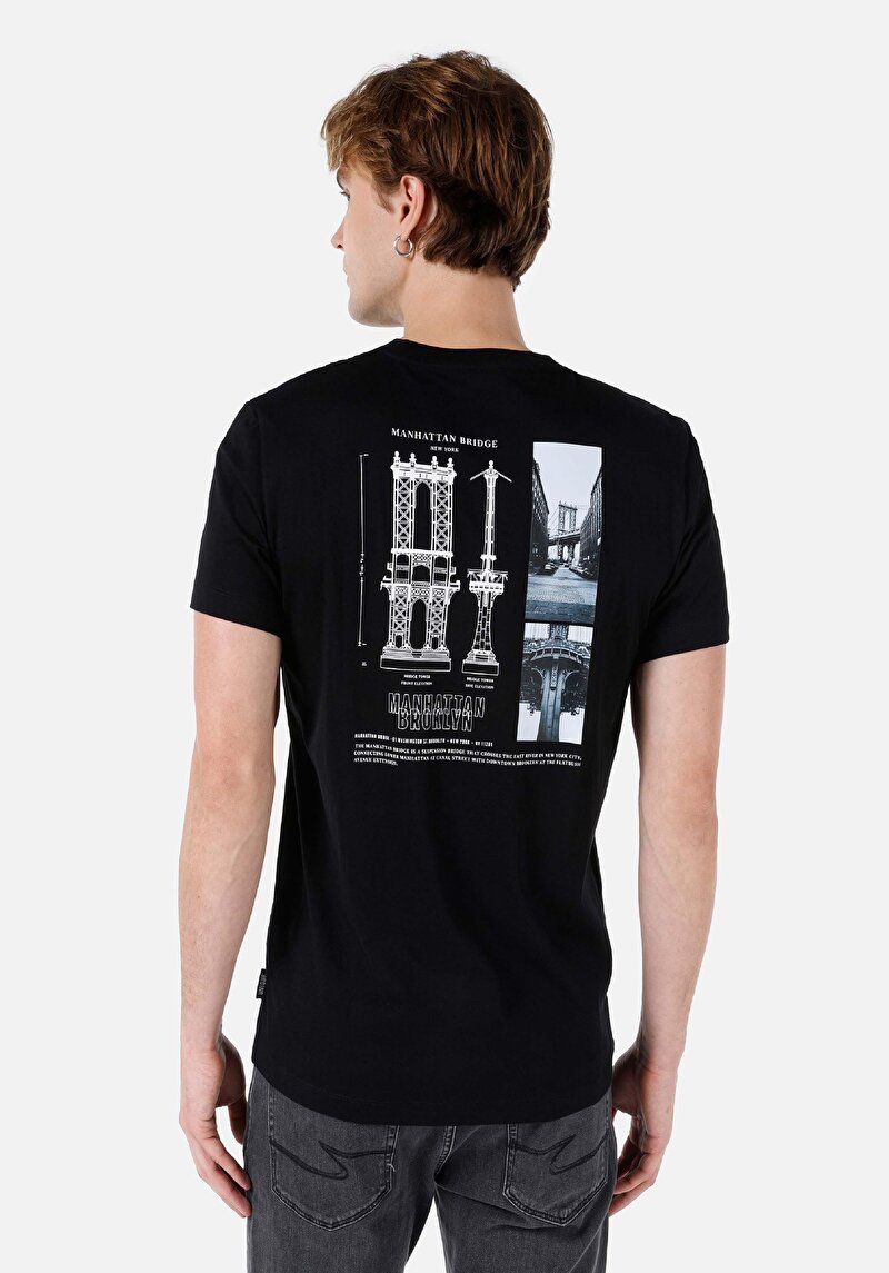 Regular Fit Yuvarlak Yaka Erkek Siyah Kısa Kol Tişört