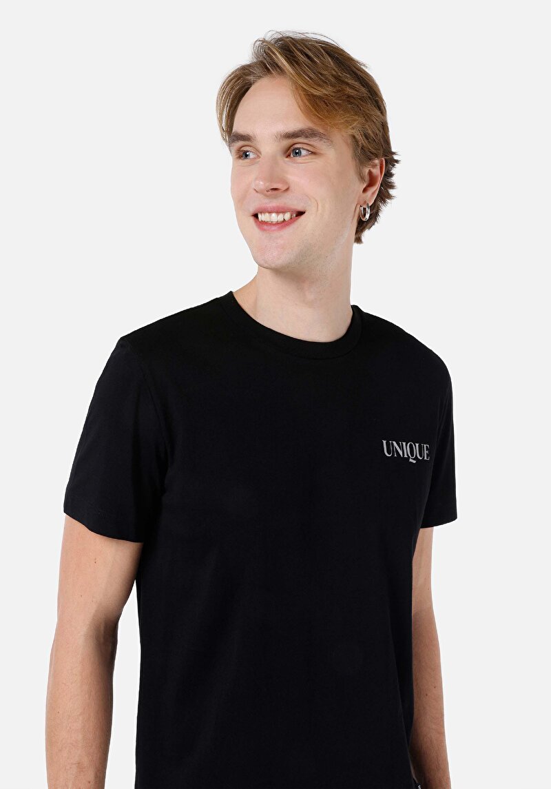 Regular Fit Yuvarlak Yaka Erkek Siyah Kısa Kol Tişört