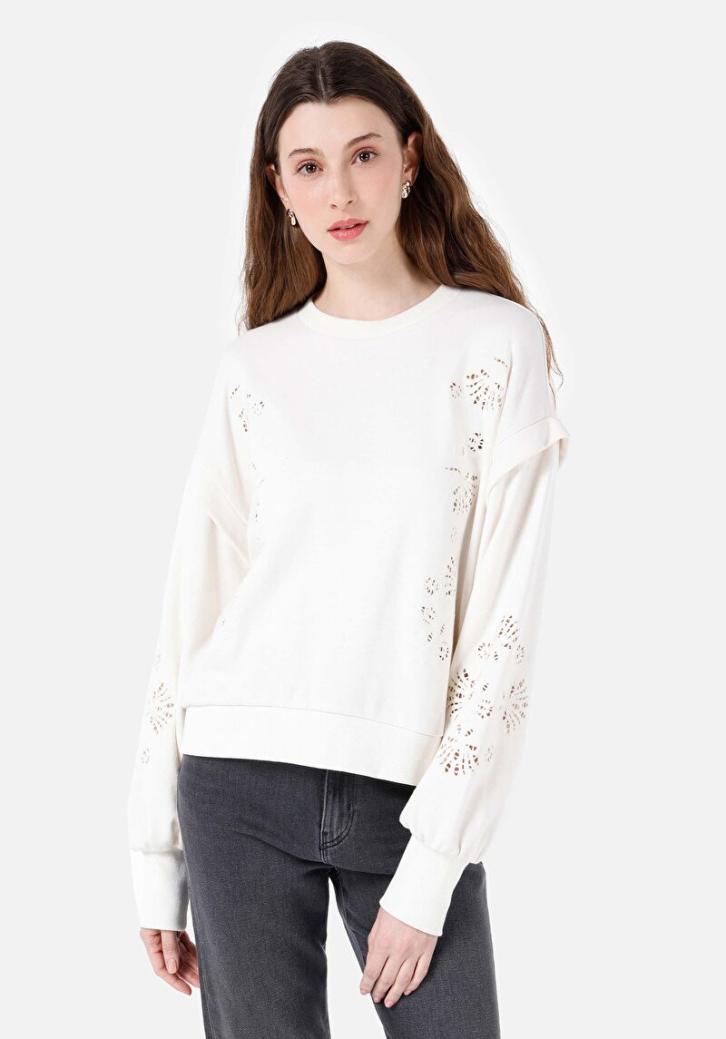 Regular Fit Kadın Beyaz Sweatshirt