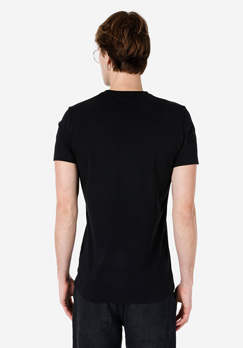 Slim Fit Yuvarlak Yaka Örme Düz Erkek Siyah Kısa Kol Tişört