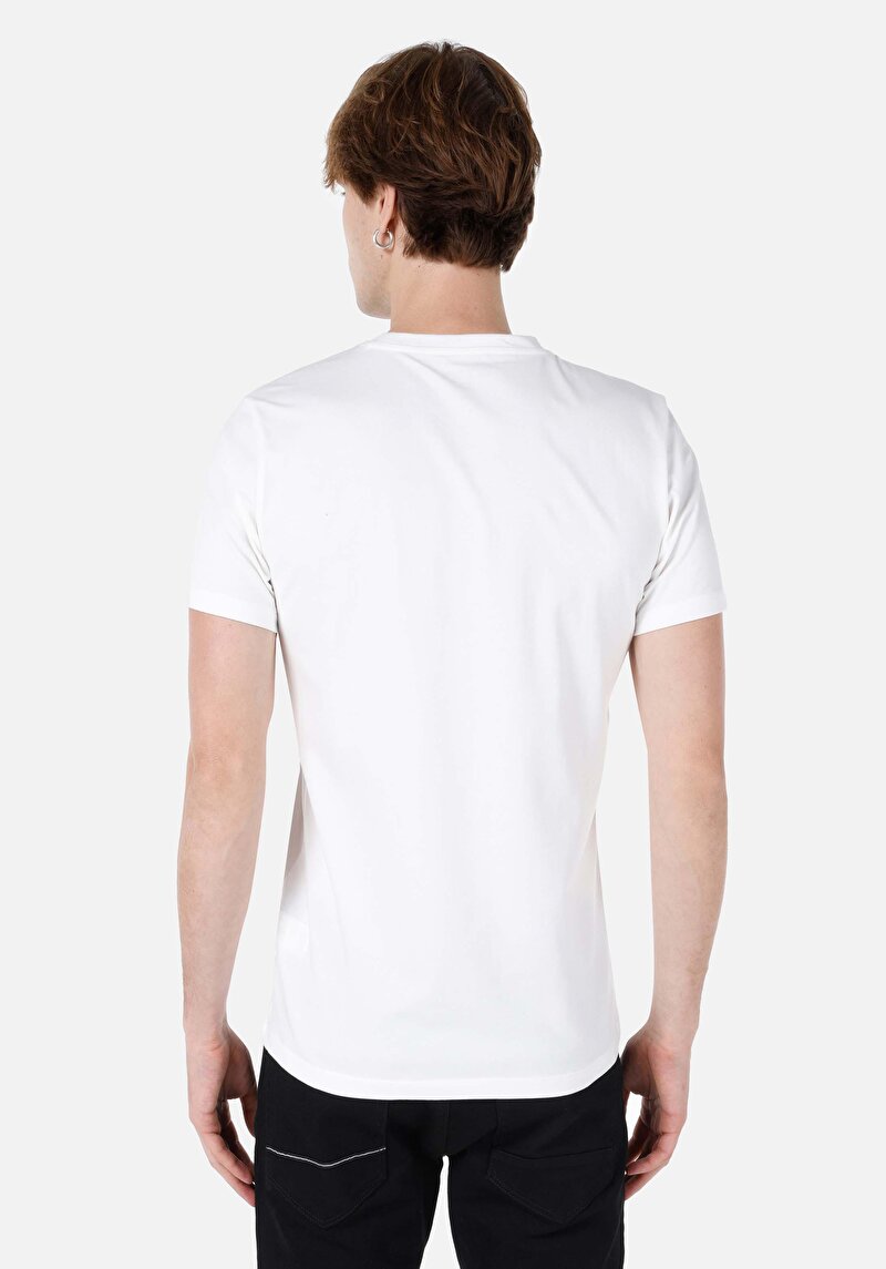 Slim Fit Yuvarlak Yaka Düz Erkek Beyaz Kısa Kol Tişört