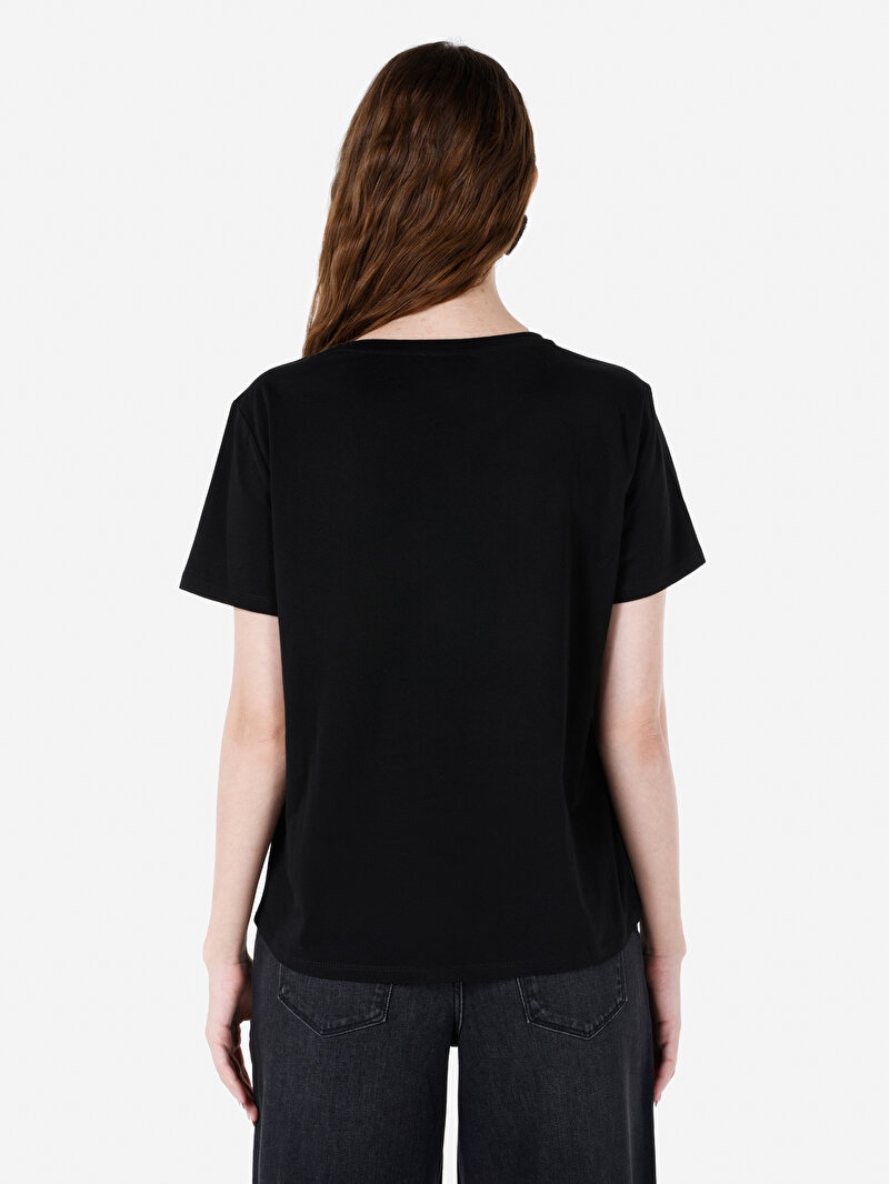 Regular Fit Yuvarlak Yaka Düz Kadın Siyah Kısa Kol Tişört