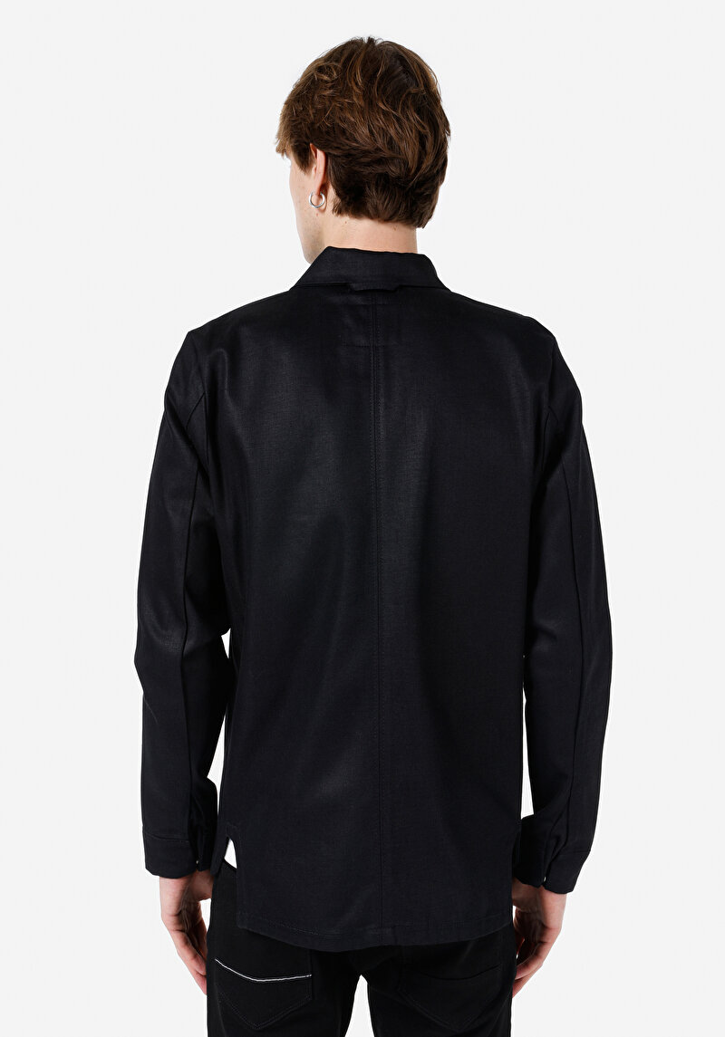 Regular Fit Fermuarlı Astarsız Erkek Siyah Ceket