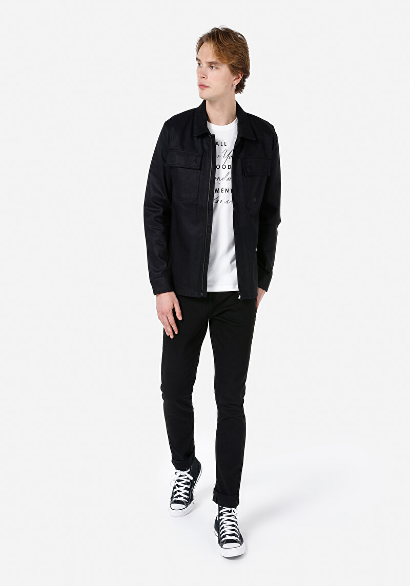 Regular Fit Fermuarlı Astarsız Erkek Siyah Ceket