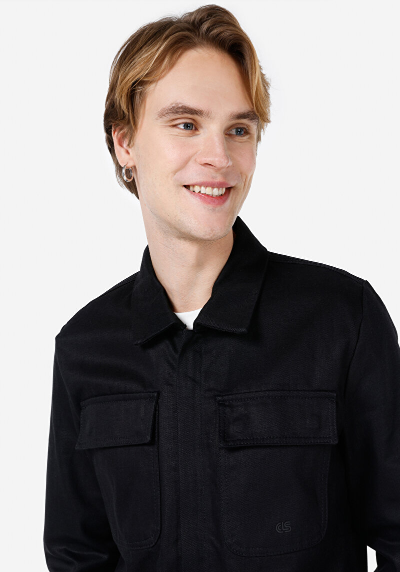 Regular Fit Fermuarlı Astarsız Erkek Siyah Ceket