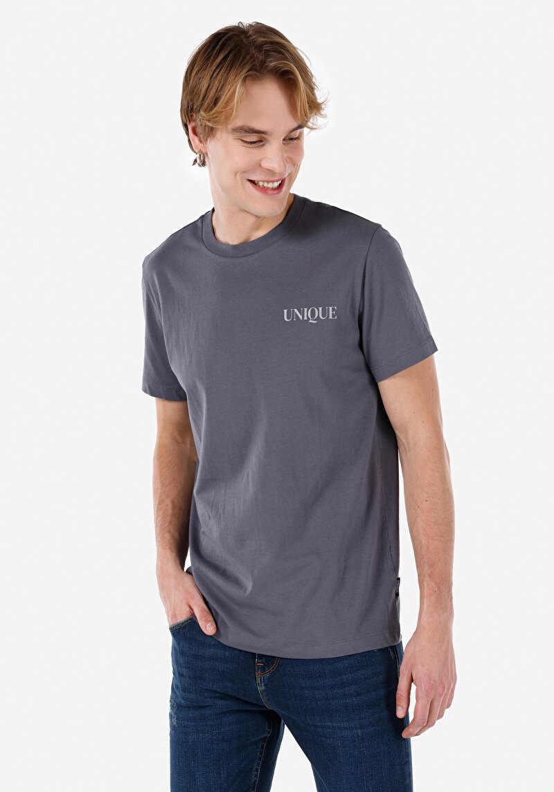 Regular Fit Yuvarlak Yaka Düz Erkek Gri Kısa Kol Tişört