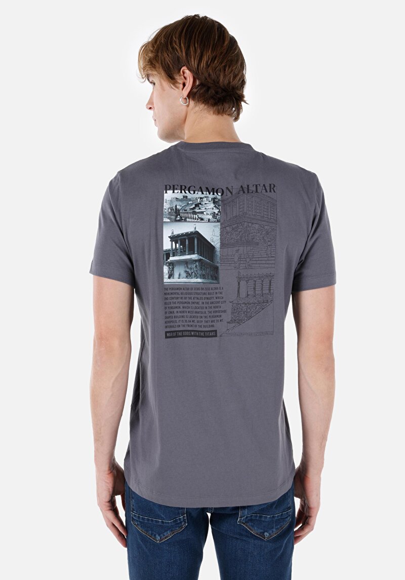 Regular Fit Yuvarlak Yaka Düz Erkek Gri Kısa Kol Tişört