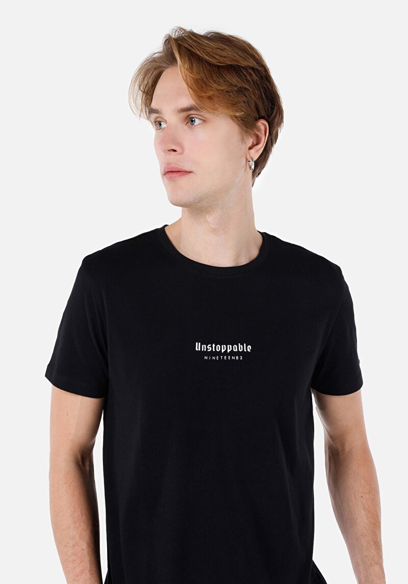 Long Fit Yuvarlak Yaka Düz Erkek Siyah Kısa Kol Tişört