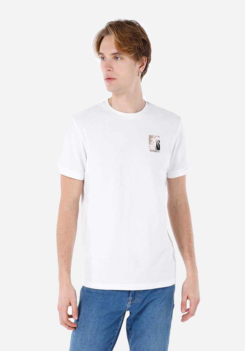 Regular Fit Yuvarlak Yaka Erkek Beyaz Kısa Kol Tişört
