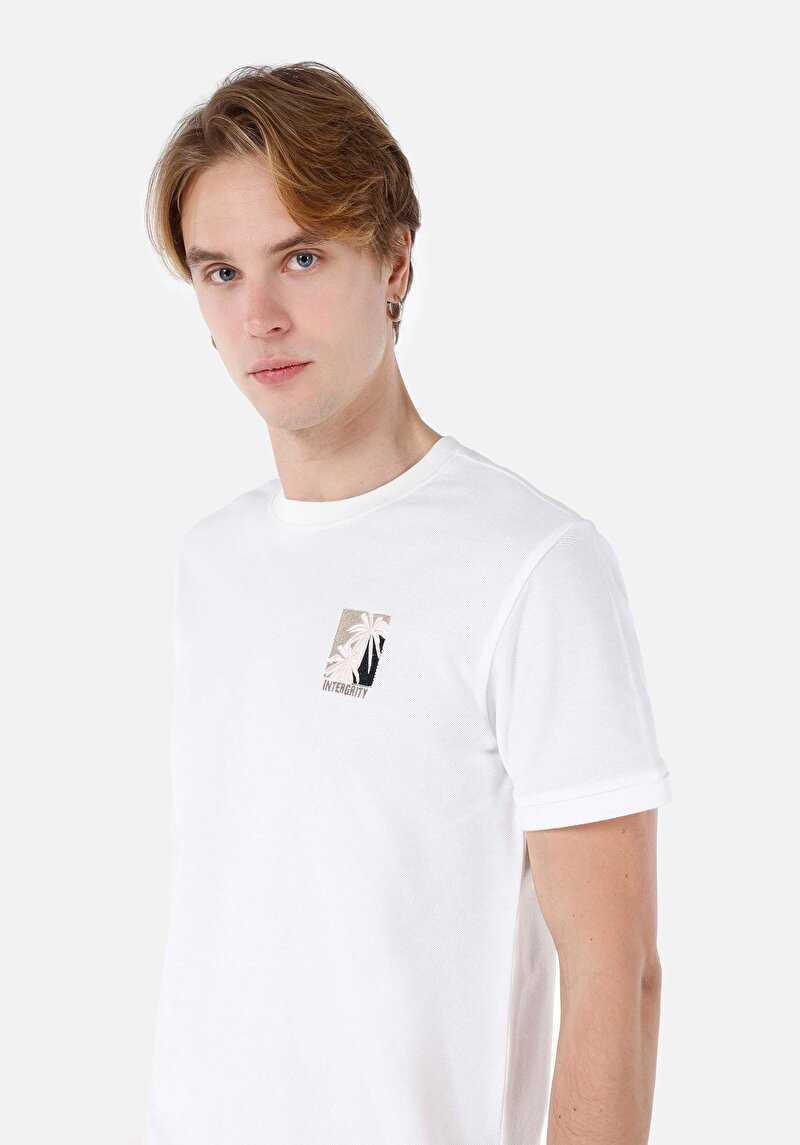 Regular Fit Yuvarlak Yaka Erkek Beyaz Kısa Kol Tişört