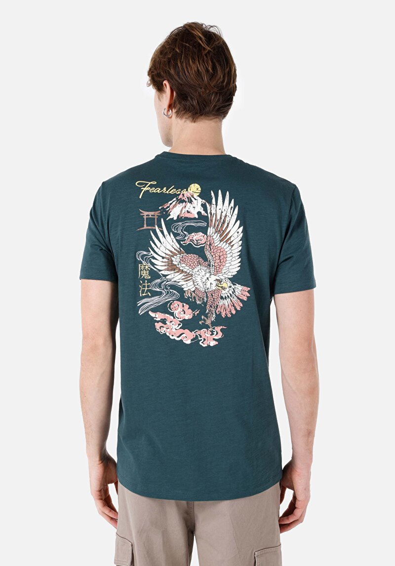 Regular Fit Yuvarlak Yaka Düz Erkek Yeşil Kısa Kol Tişört