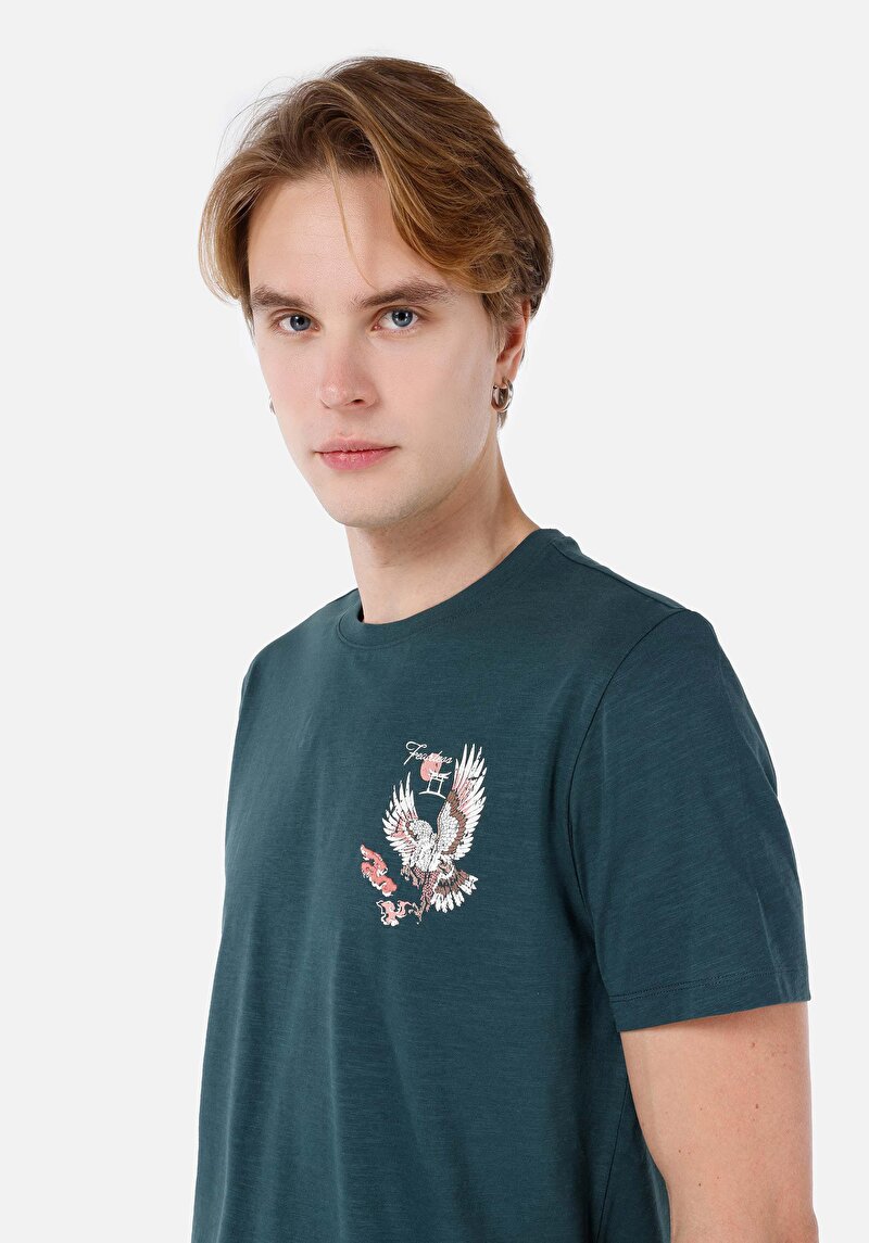 Regular Fit Yuvarlak Yaka Düz Erkek Yeşil Kısa Kol Tişört