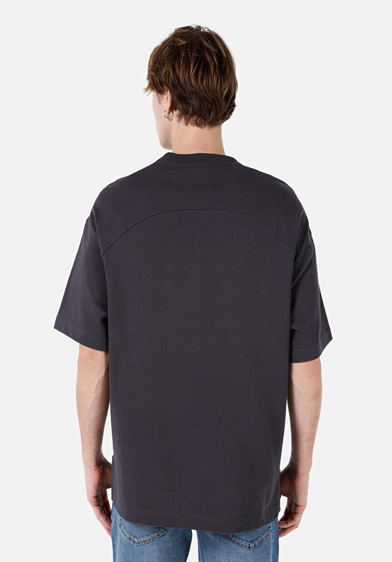 Oversize Fit Yuvarlak Yaka Düz Erkek Antrasit Kısa Kol Tişört