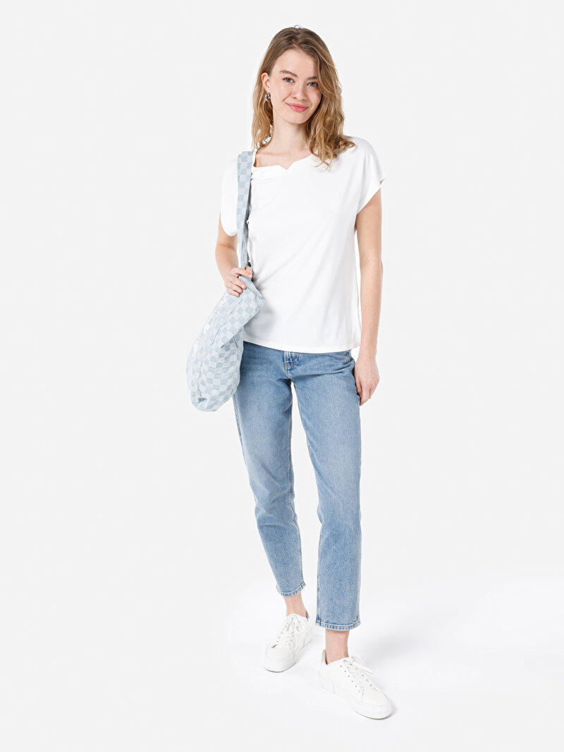 Regular Fit Yuvarlak Yaka Düz Kadın Beyaz Kısa Kol Tişört