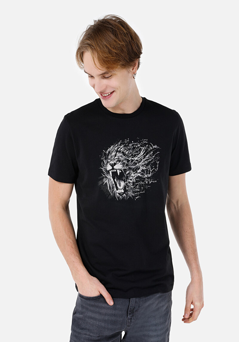 Regular Fit Yuvarlak Yaka Düz Erkek Siyah Kısa Kol Tişört