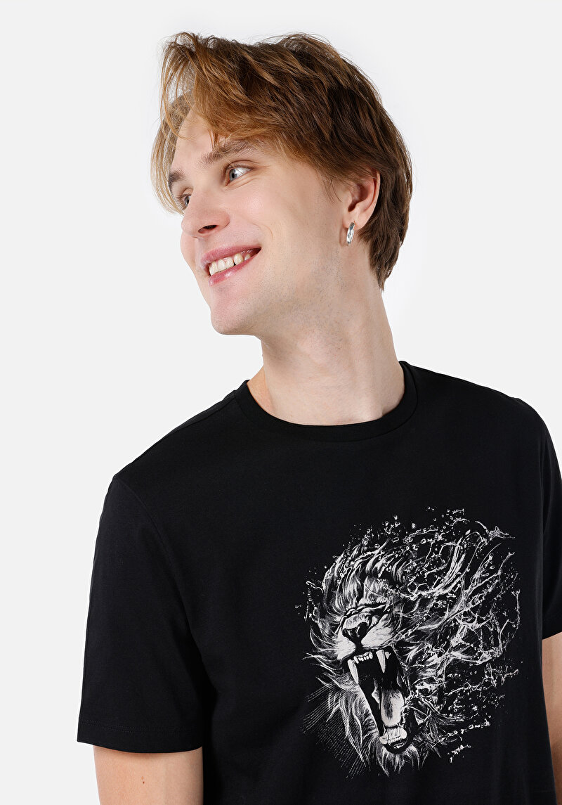 Regular Fit Yuvarlak Yaka Düz Erkek Siyah Kısa Kol Tişört