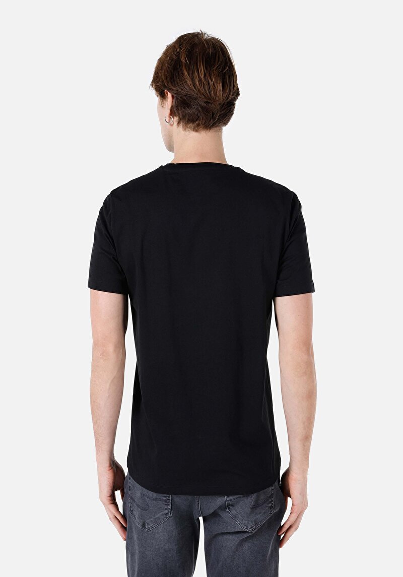Regular Fit Yuvarlak Yaka Baskılı Erkek Siyah Kısa Kol Tişört