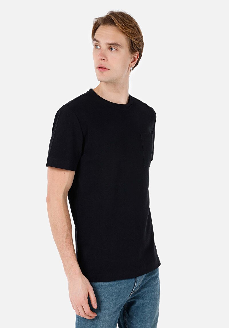 Regular Fit Yuvarlak Yaka Düz Erkek Siyah Kısa Kol Tişört