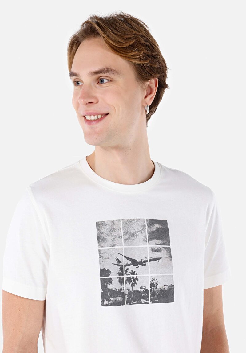 Regular Fit Yuvarlak Yaka Düz Erkek Beyaz Kısa Kol Tişört