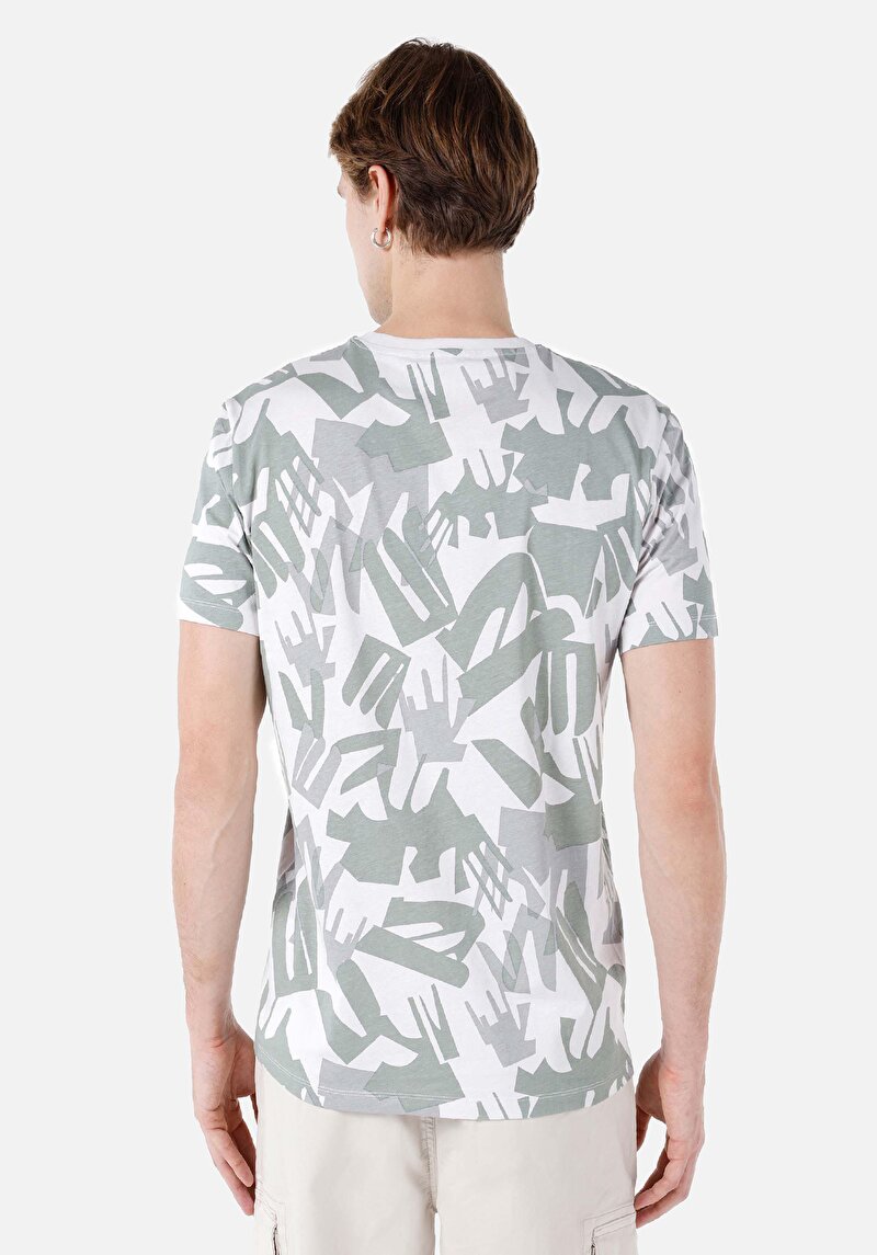 Regular Fit Cepsiz Örgü Yuvarlak Yaka Baskılı Erkek Yeşil Kısa Kol Tişört