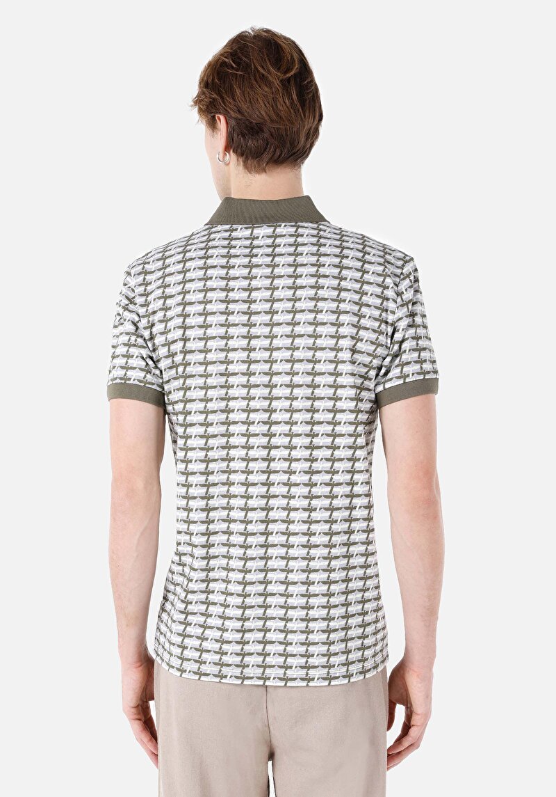 Regular Fit Polo Yaka Baskılı Pamuklu Erkek Yeşil Kısa Kol Tişört