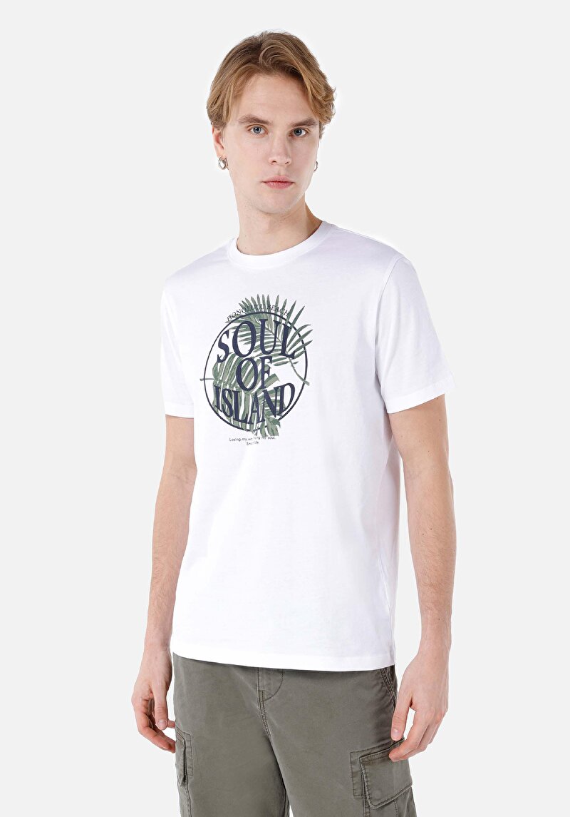 Regular Fit Yuvarlak Yaka Düz Erkek Beyaz Kısa Kol Örme Tişört