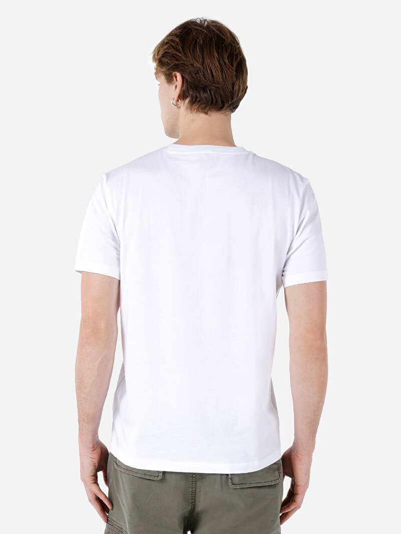Regular Fit Yuvarlak Yaka Düz Erkek Beyaz Kısa Kol Örme Tişört