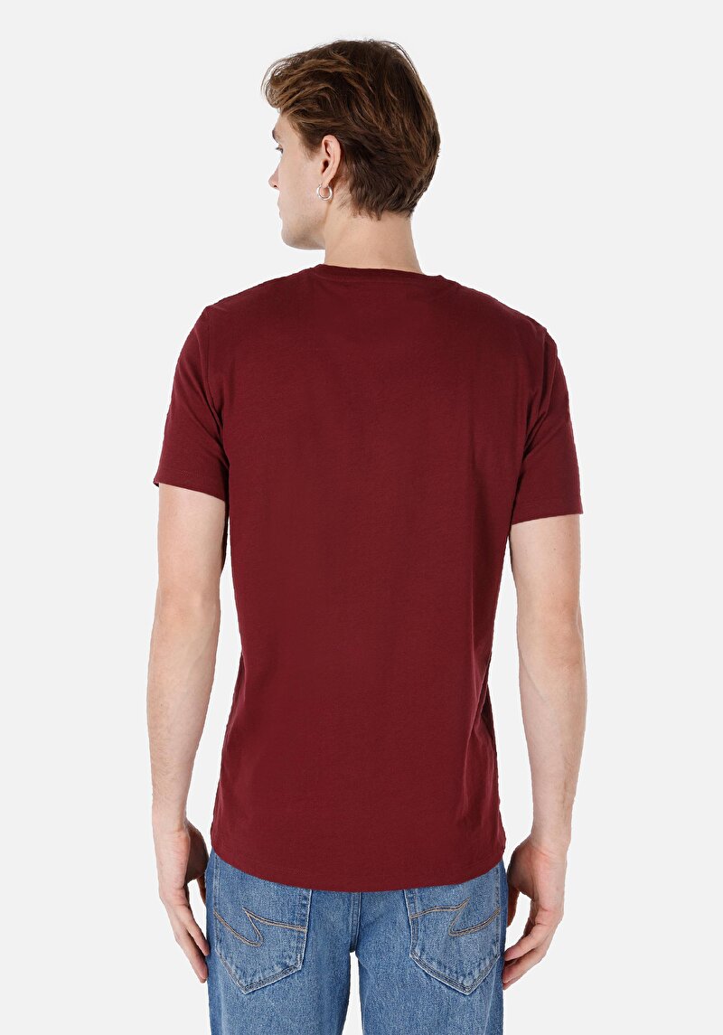 Regular Fit Yuvarlak Yaka Düz Erkek Bordo Kısa Kol Tişört