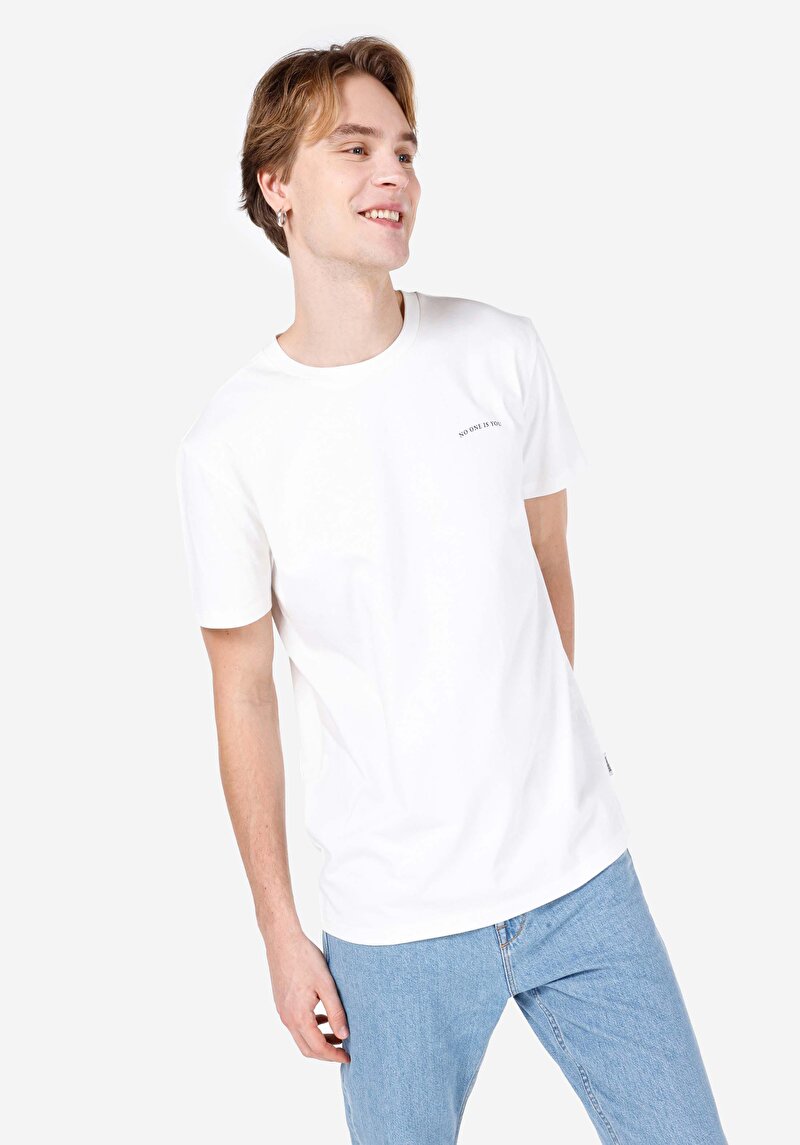 Comfort Fit Yuvarlak Yaka Düz Erkek Beyaz Kısa Kol Tişört