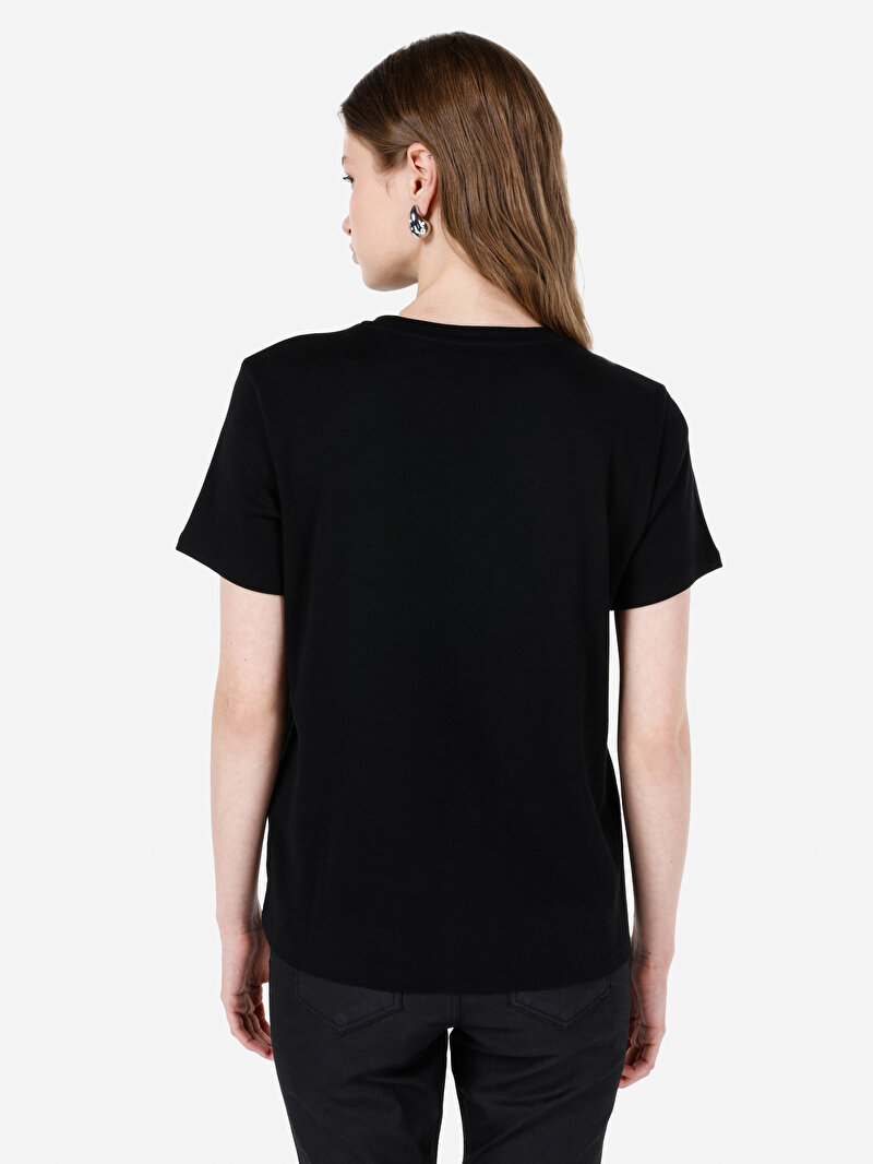 Regular Fit Yuvarlak Yaka Kadın Siyah Kısa Kol Tişört
