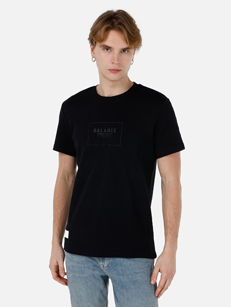 Regular Fit Yuvarlak Yaka Erkek Siyah Kısa Kol Tişört