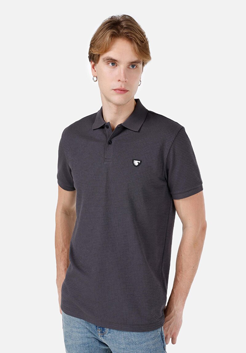 Regular Fit Polo Yaka Düz Erkek Antrasit Kısa Kol Tişört