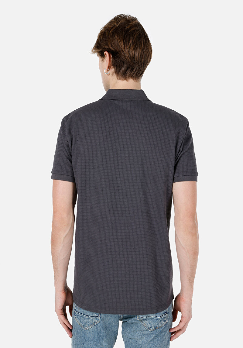 Regular Fit Polo Yaka Düz Erkek Antrasit Kısa Kol Tişört