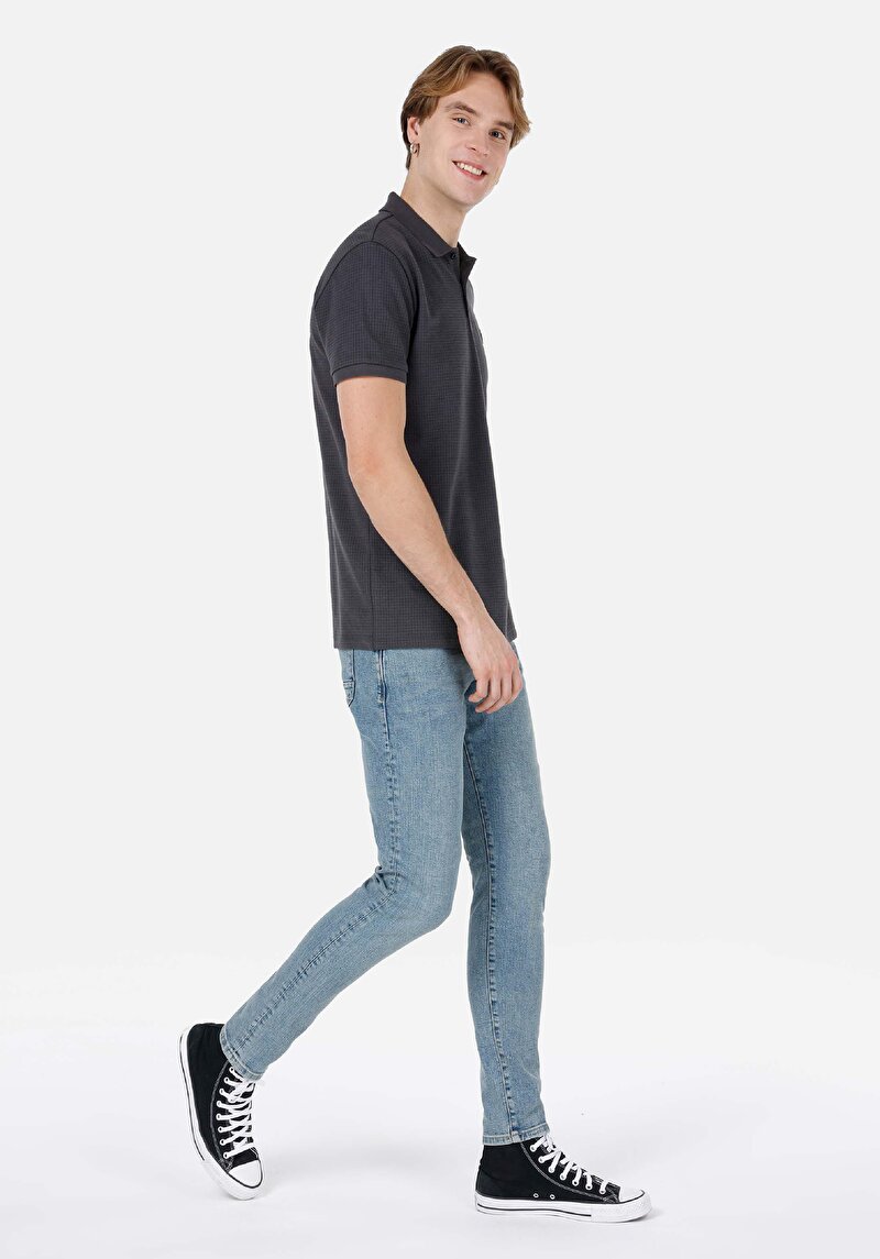 Regular Fit Polo Yaka Düz Erkek Antrasit Kısa Kol Tişört