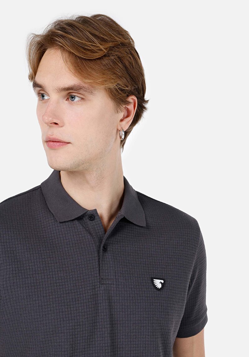 Regular Fit Polo Yaka Düz Erkek Antrasit Kısa Kol Tişört