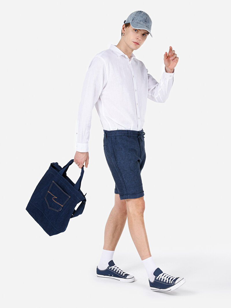 Comfort Fit Shirt Neck Düz Erkek Beyaz Düğmeli Uzun Kol Gömlek