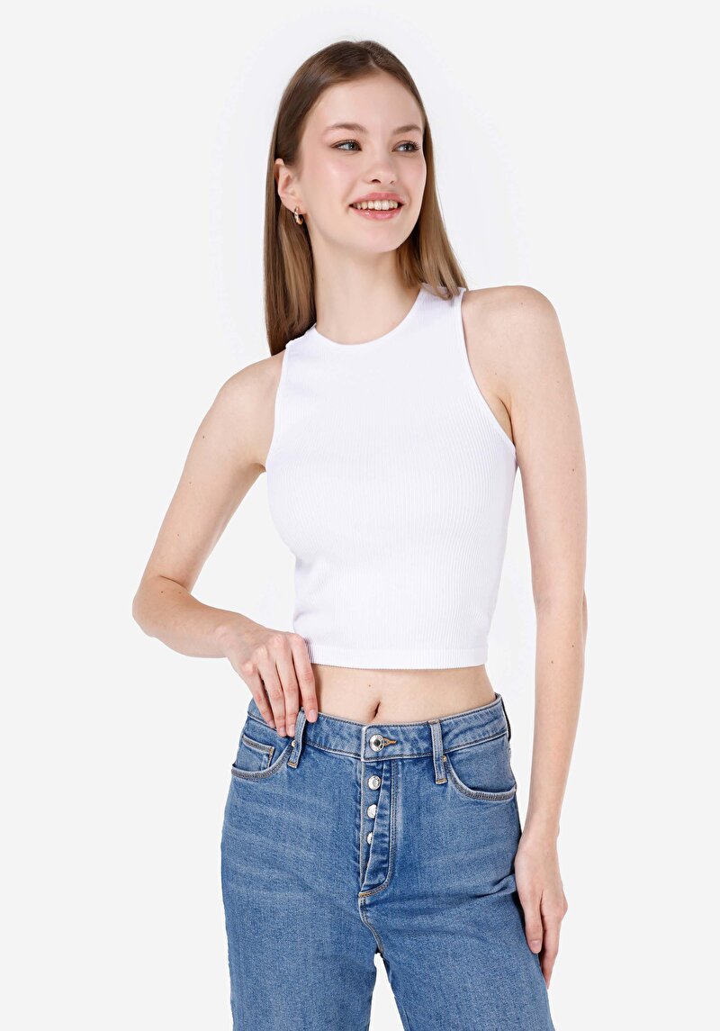 Slim Fit Kadın Beyaz Atlet