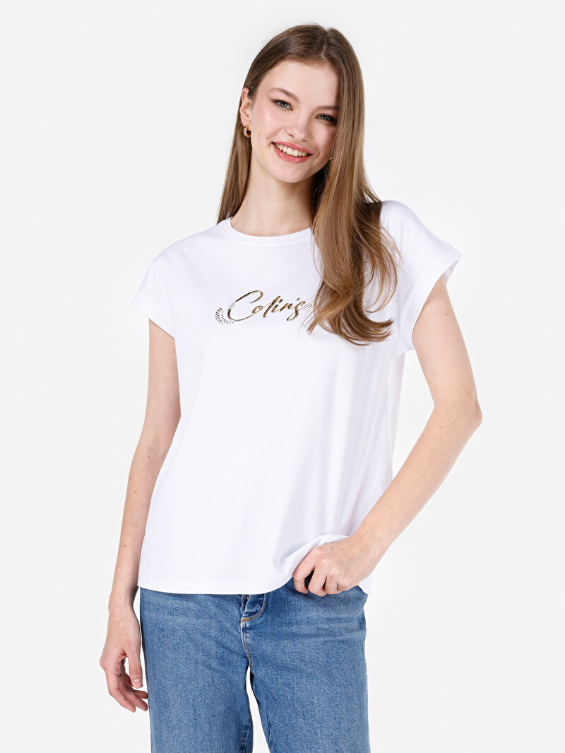 Regular Fit Yuvarlak Yaka Kadın Beyaz Kısa Kol Tişört