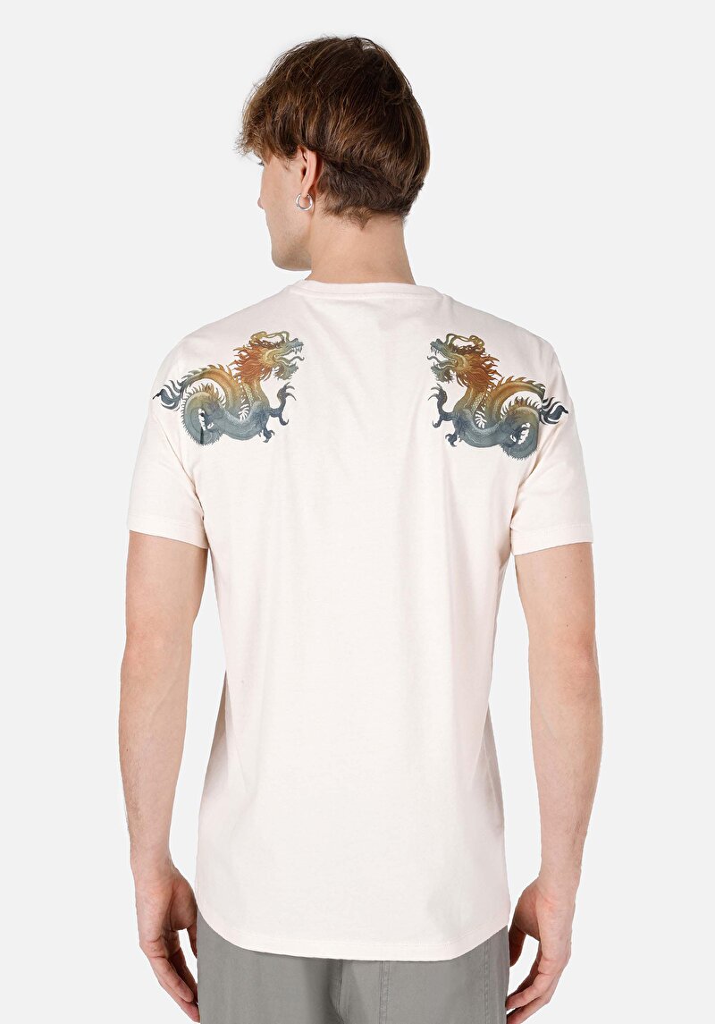 Regular Fit Yuvarlak Yaka Düz Erkek Bej Kısa Kol Örme Cepsiz Tişört