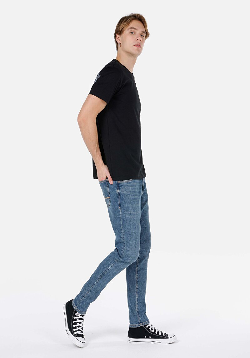 Regular Fit Yuvarlak Yaka Düz Pamuklu Yazı Baskılı Erkek Siyah Kısa Kol Tişört