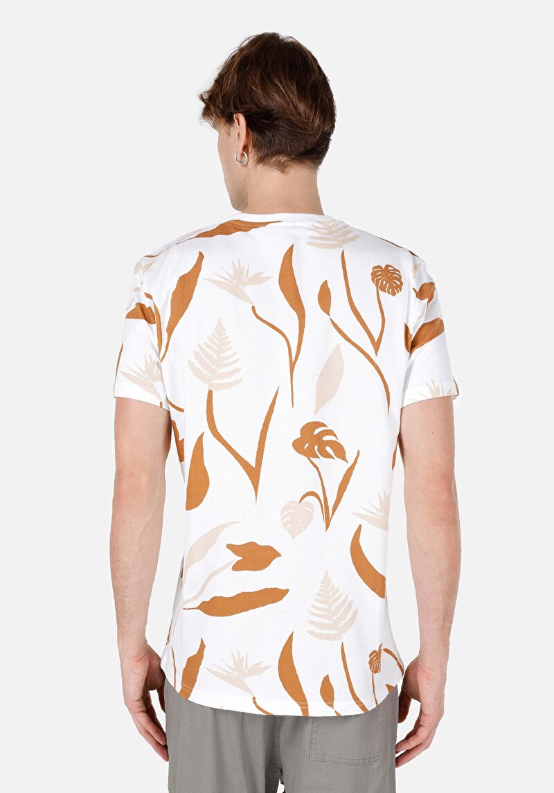 Regular Fit Örme Yuvarlak Yaka Baskılı Cepsiz Erkek Beyaz Kısa Kol Tişört