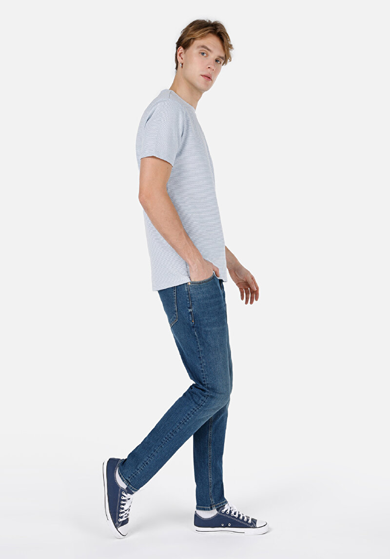 Regular Fit Yuvarlak Yaka Erkek Lacivert Kısa Kol Tişört